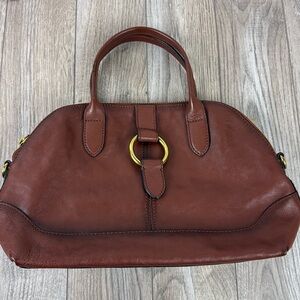 Frye Brown Leather Satchel with Gold Ring Hardware